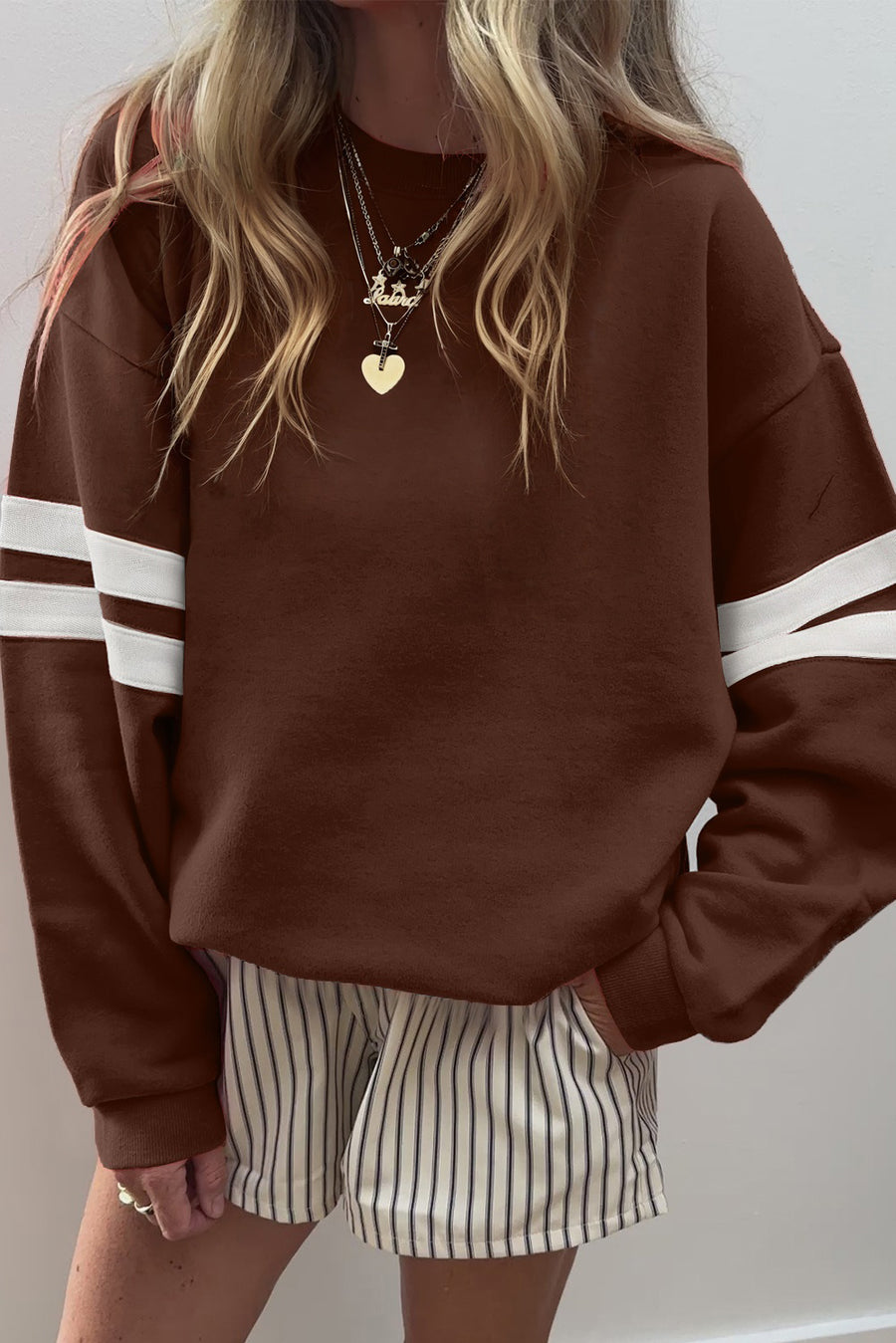 Varsity Striped Sleeve Loose Fit Sweatshirt- 8 Colors