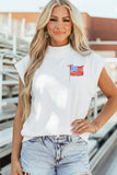 White Patriotic Flag Double Printed Mock Neck Tee
