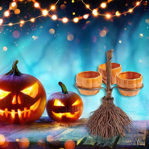 Halloween Broom Pumpkin Snack Bowl Display- 4 Sizes