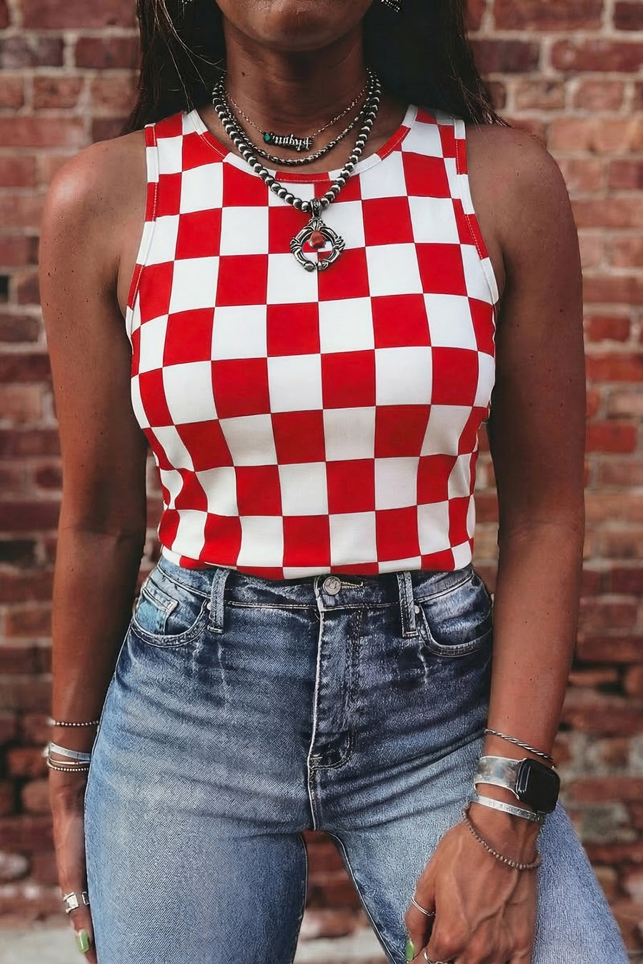Checkered Slim Fit Print Tank Top- 2 Colors