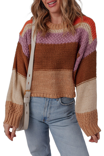 Multicolour Cropped Colorblock Knitted Sweater