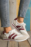 White Patchwork Breathable Lace Up Sneakers