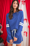 Varsity Striped Drop Shoulder Pullover Sweatshirt & Mini Skort Set- 6 Colors