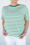 Plus Size Green Striped Ribbed T-Shirt