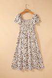 Floral Print Smocked Ruffle Sleeves Dress B