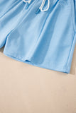 V-Neck Drop Shoulder T-Shirt and Patchwork Shorts Set- 3 Colors