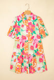 Floral Puff Sleeve Collared Button-Up Babydoll Mini Dress- 2 Colors