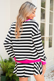 Striped Contrast Trim Long Sleeve Top and Shorts Set- 2 Colors