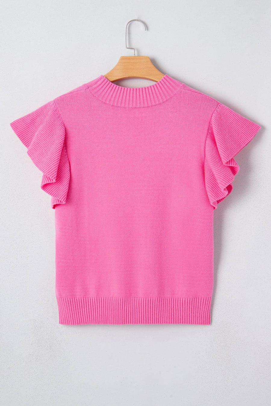 Ribbed Trim Crew Neck Ruffled Short Sleeve Sweater- 3 Colors
