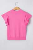 Ribbed Trim Crew Neck Ruffled Short Sleeve Sweater- 3 Colors