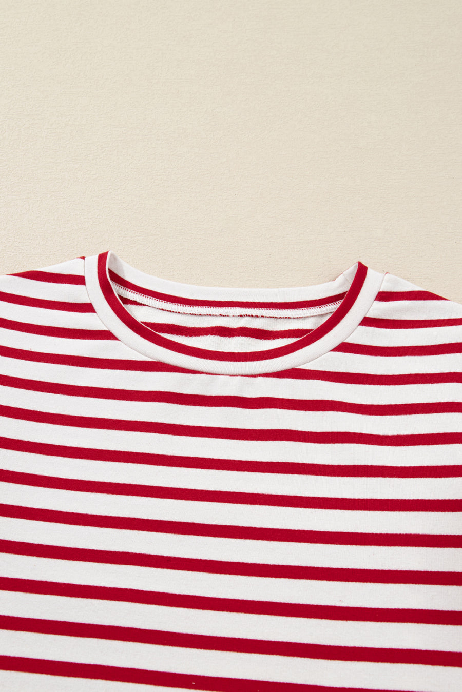 Red & White Striped Ruffle Shoulder Long Sleeve Top