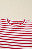 Red & White Striped Ruffle Shoulder Long Sleeve Top