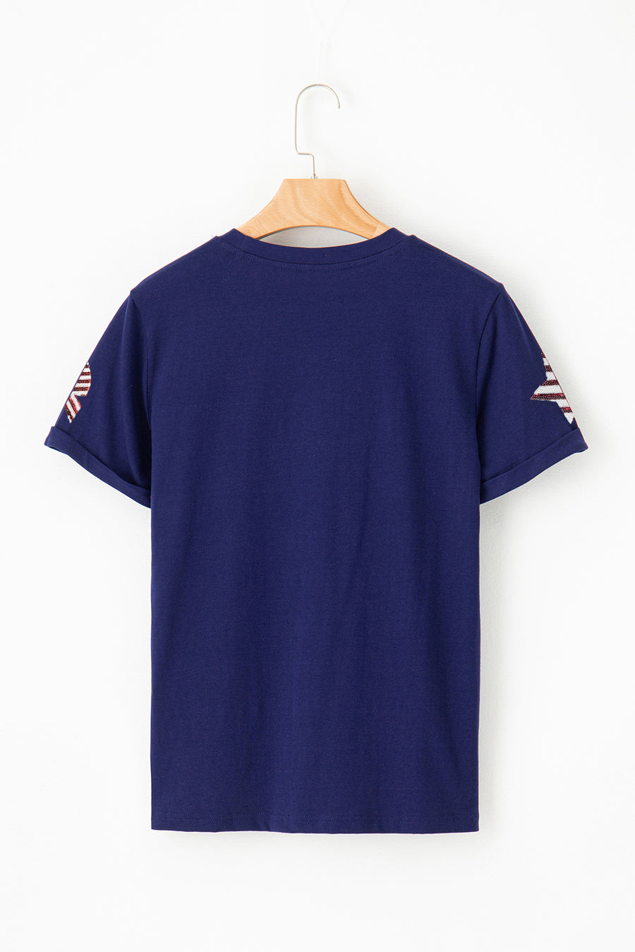 Navy Blue American Flag Bows and Stars Sequin Patches T-Shirt