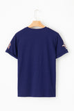 Navy Blue American Flag Bows and Stars Sequin Patches T-Shirt