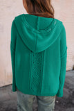 Green Cable Knit V-Neck Contrast Drawstring Hooded Sweater