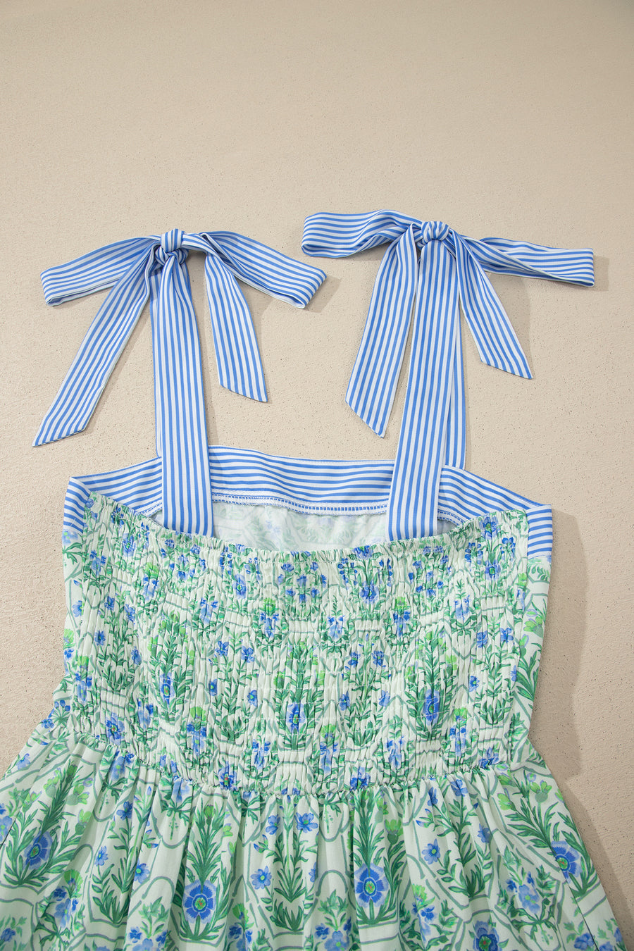 Pink Geometric Floral Print Striped Patchwork Detail Sleeveless Dress（Runs Small ）