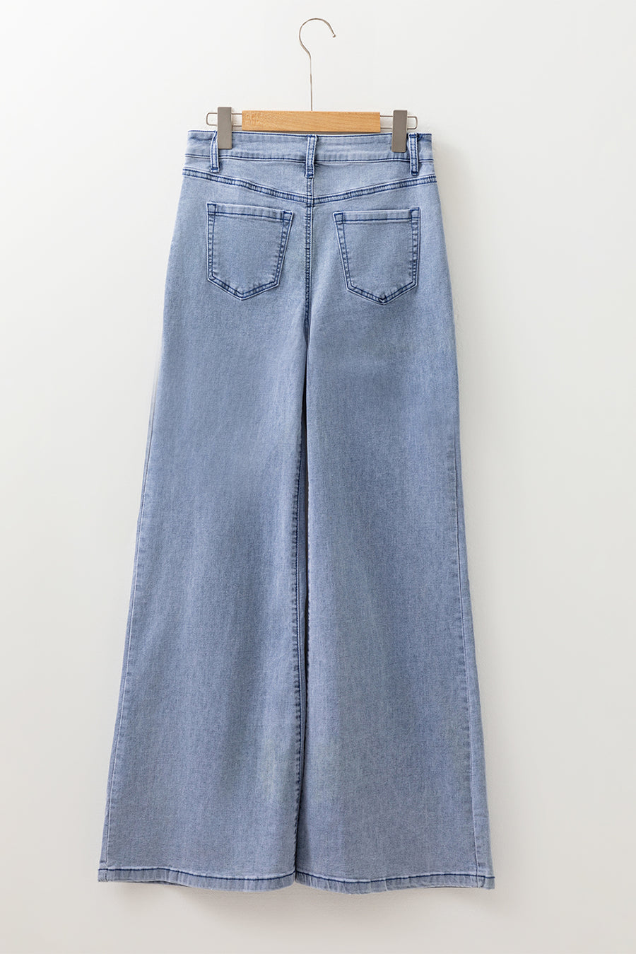 Beau Blue Button Zip High-Waist Flared Hem Jeans