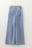 Beau Blue Button Zip High-Waist Flared Hem Jeans