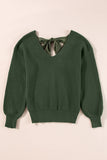 Lantern Sleeve V-Neck Bow Back Sweater- 4 Colors