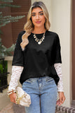 Lace Long Sleeve Drop Shoulder T-Shirt- 2 Colors