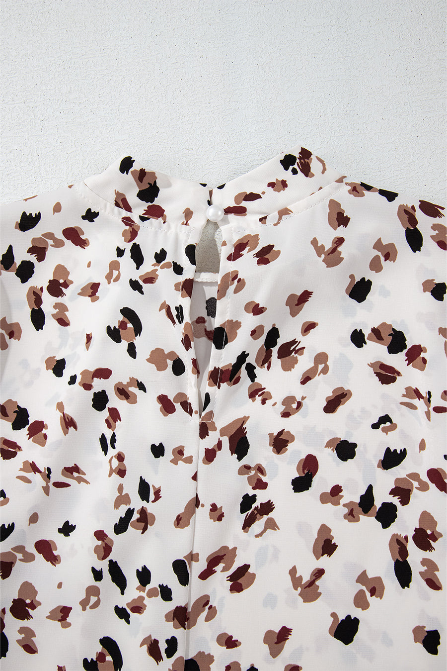 Leopard Print Mock Neck Long Sleeve Pleated Blouse- 2 Colors