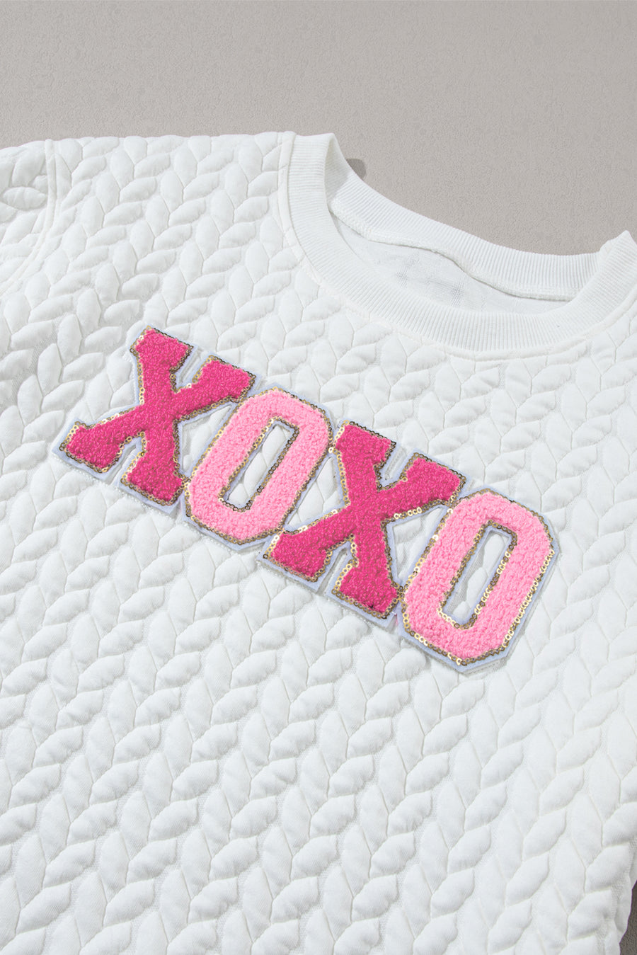 White Chenille Letter Patch Quilted Sweatshirt- 2 Styles