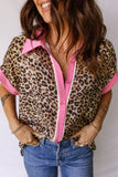 Leopard Print Contrast Trim Short Sleeve Button-Up Shirt