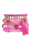 Beaded Stretch Tassel Charm Bracelet- 8 Colors