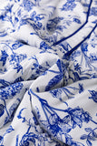 Blue Floral Ruffled Short Sleeve Tiered Midi Dress