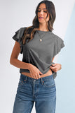 Dark Grey Ruffled Short Sleeve T-Shirt