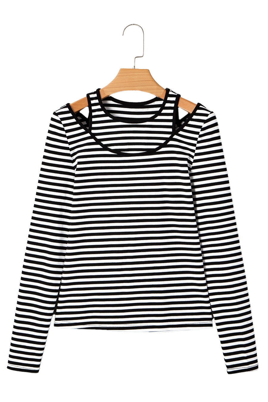 Black & White Striped Cutout Long Sleeve Top