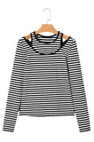 Black & White Striped Cutout Long Sleeve Top
