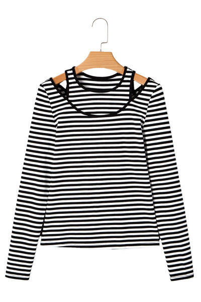 Black Striped Cutout Long Sleeve Top