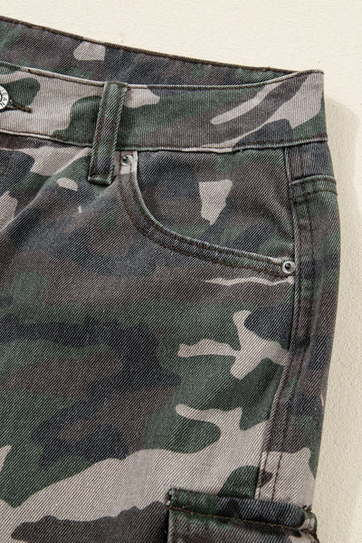 Green Camo Multi Pocket Cargo Wide Leg Jeans