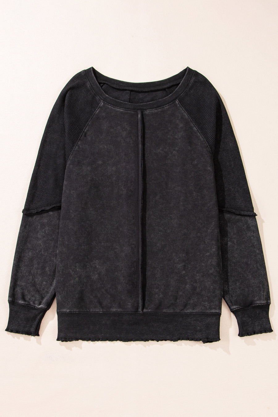 Waffle Knit Patchwork Raglan Sleeve Sweatshirt- 3 Colors