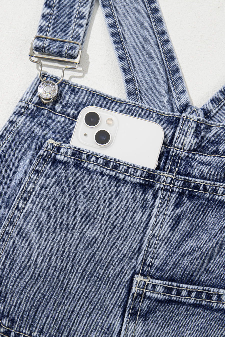 Mineral Wash Blue Straight Leg Denim Overalls