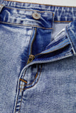 Acid Washed Pearl Studded Pocket Raw Hem Denim Shorts