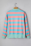 Coral & Turquoise Striped Drop Shoulder Button Collar Side Slit Long Sleeve Shirt