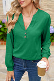 Button-Up V-Neck Long Sleeve Top- 3 Colors
