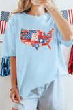 Light Blue Faux Patchwork USA Map Graphic Tee