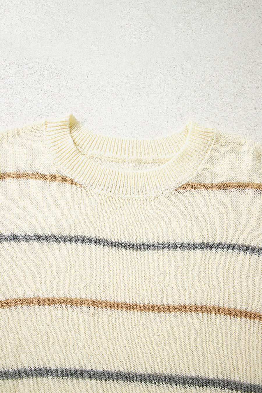 Striped Ribbed Edge Drop Shoulder Sweater- 2 Colors