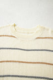 Striped Ribbed Edge Drop Shoulder Sweater- 2 Colors