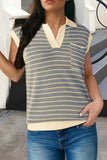 Striped Contrast Trim Sleeveless Collared Sweater- 3 Colors