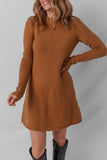 Rust Ribbed Detail Mini Sweater Dress