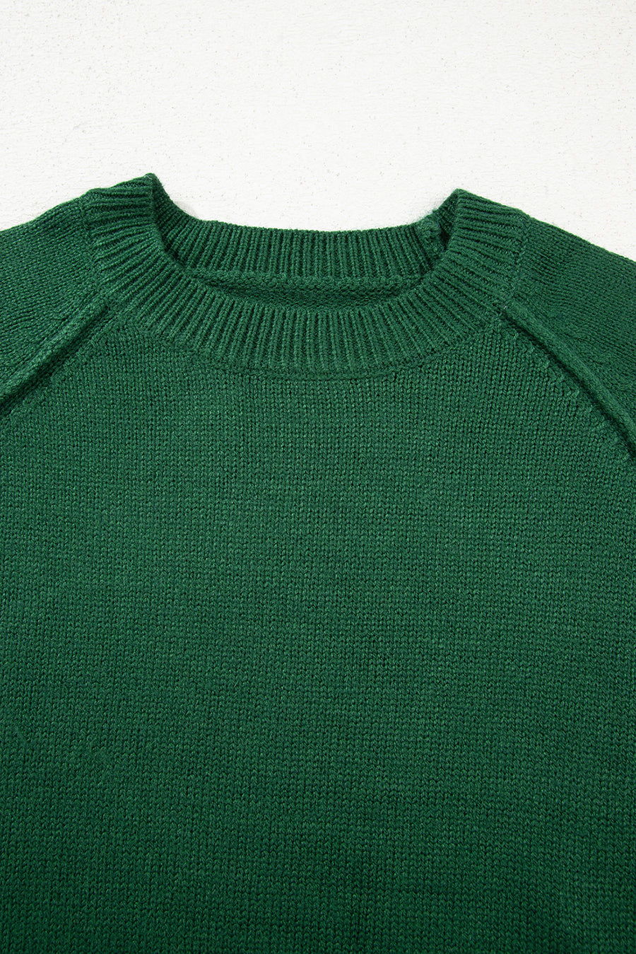 Evergreen Exposed Seam Raglan Sleeve Crew Neck Sweater