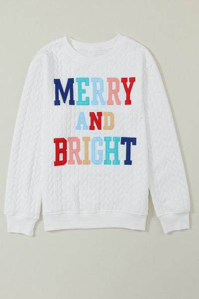 White Chenille Letter Patch Quilted Sweatshirt- 2 Styles
