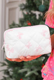 Pink & White Bow Print Quilted Zip-Up Makeup Bag