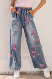 Floral Print Elastic Waist Pull-On Jeans