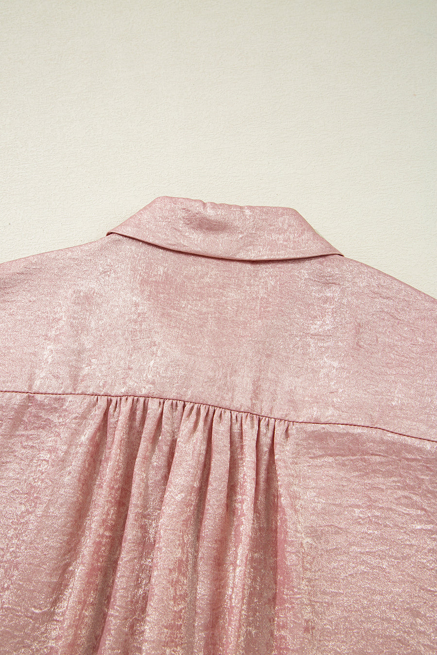 Metallic Pink Button-Up Short Sleeve Shirt