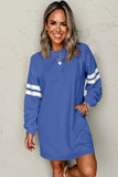Varsity Striped Long Sleeve Loose Mini Dress with Pockets- 5 Colors